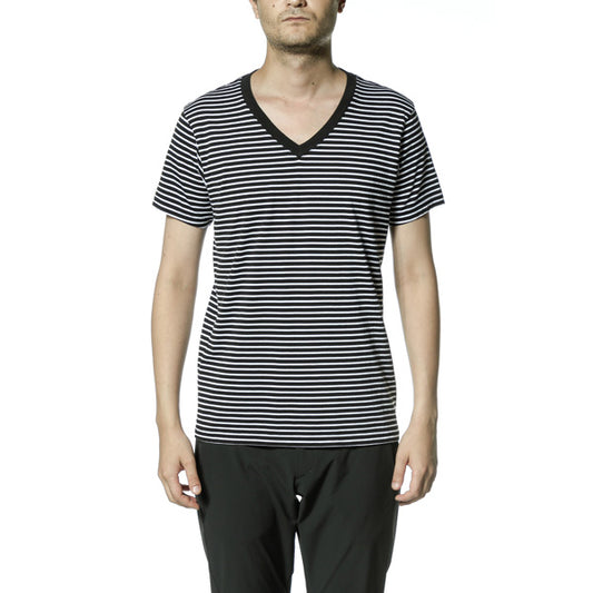  スヴィンギザボーダー天竺 Vネック半袖  