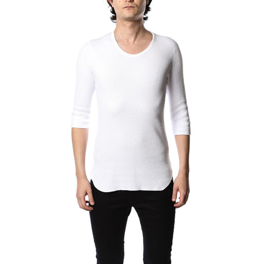  ブラッシュワッフル クルーネック7分袖  