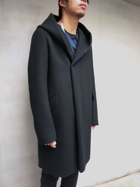 カシミヤ混ダブルフェイスメルトン フーデッドコート