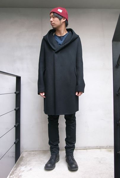 カシミヤ混ダブルフェイスメルトン フーデッドコート