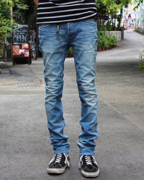  12oz SLUB STRETCH x DAMAGED加工 SUPER SLIM  