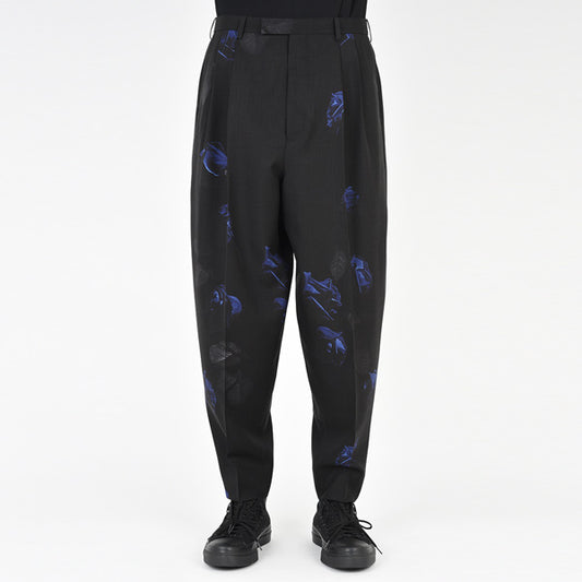  2TUCK TAPERED WIDE WOOLGABARDINE INKJET ROSE PHOTO  