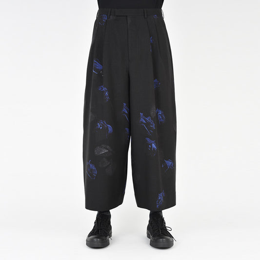  2TUCK CROPPED WOOL GABARDINE INKJET ROSE PHOTO  