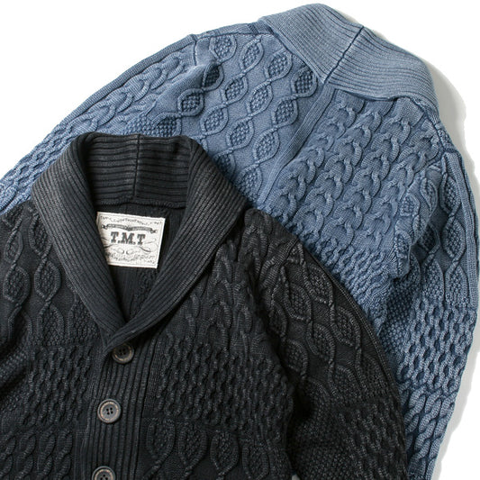  PATCHWAORK CABLE WASHOUT KNIT CARDIGAN  