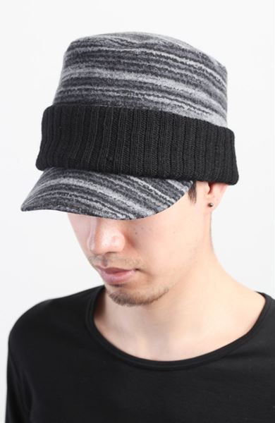  カシミヤ混ニットフラノ カスリプリントキャップ  