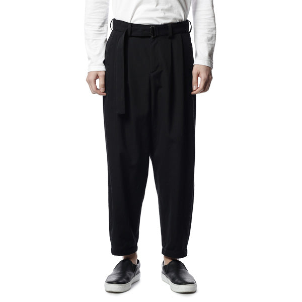 追撚ウールギャバワッシャー ベルト付ワイドテーパードパンツ