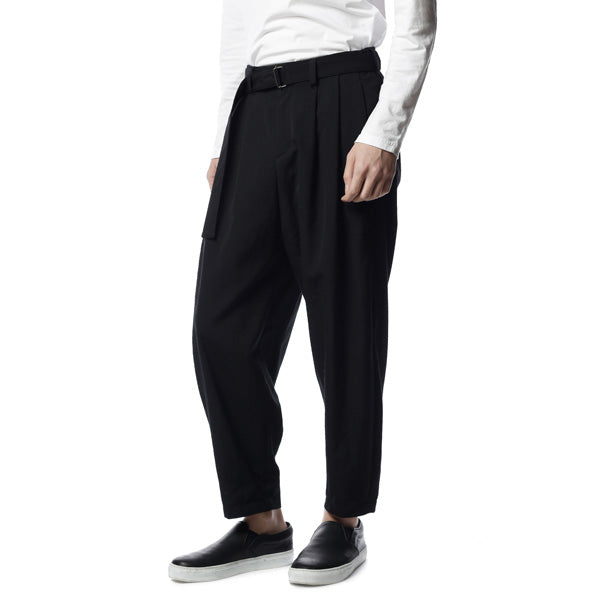 追撚ウールギャバワッシャー ベルト付ワイドテーパードパンツ