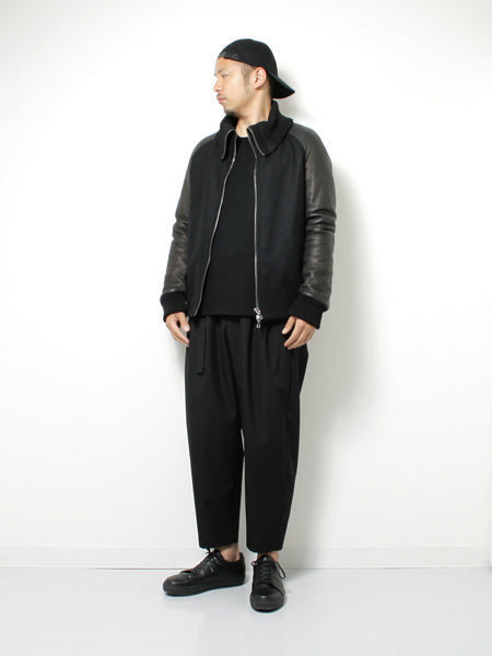 追撚ウールギャバワッシャー ベルト付ワイドテーパードパンツ