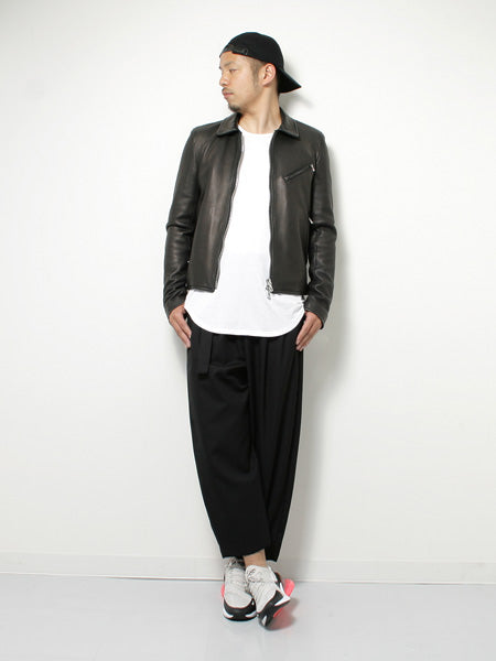 追撚ウールギャバワッシャー ベルト付ワイドテーパードパンツ