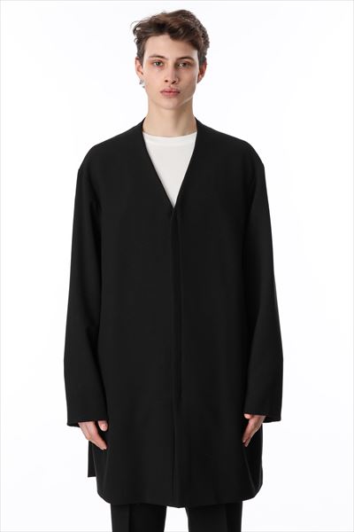 PE/RY DOUBLE CLOTH COLLARLESS ZIP COAT