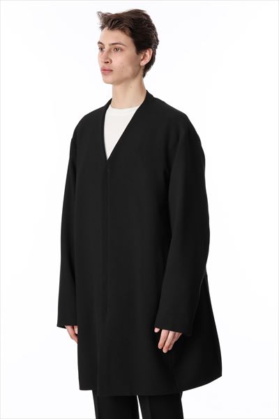 PE/RY DOUBLE CLOTH COLLARLESS ZIP COAT