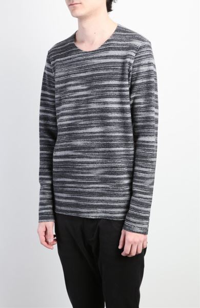 カシミヤ混ニットフラノカスリプリント クルーネック長袖  