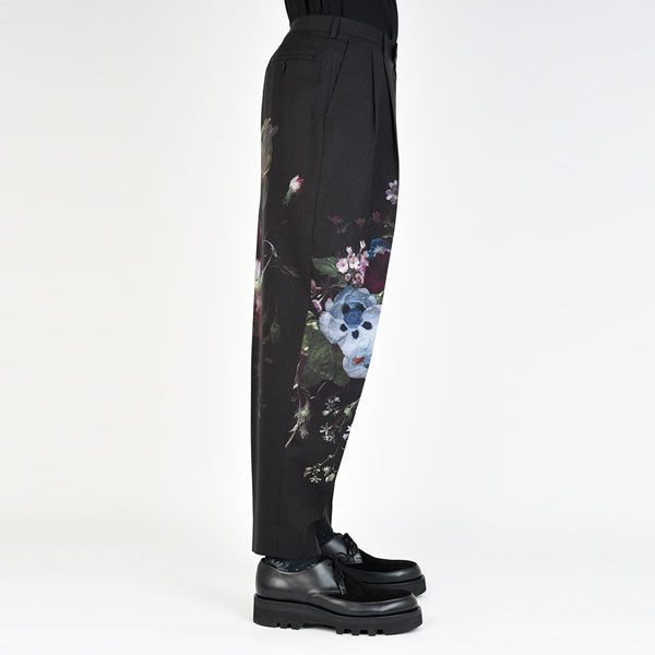 2TUCK TAPERED WIDE WOOL GABARDINE INKJET (FLOWER)