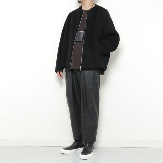  W/Ca DOUBLE FACE BEAVER COLLARLESS ZIP UP JACKET  