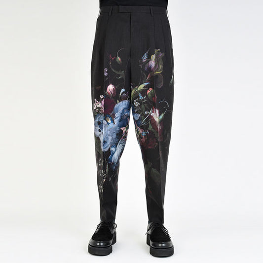  2TUCK TAPERED WIDE WOOL GABARDINE INKJET (FLOWER)  