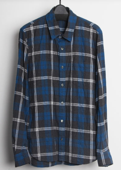  40/-ツイルチェック微起毛 1ポケットレギュラーシャツL/S  