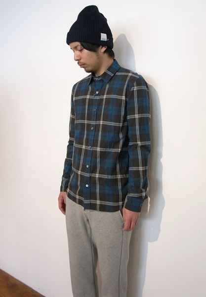  40/-ツイルチェック微起毛 1ポケットレギュラーシャツL/S  