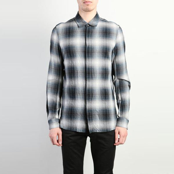 Ry/Co/Wo強撚チェックローン 長袖シャツ