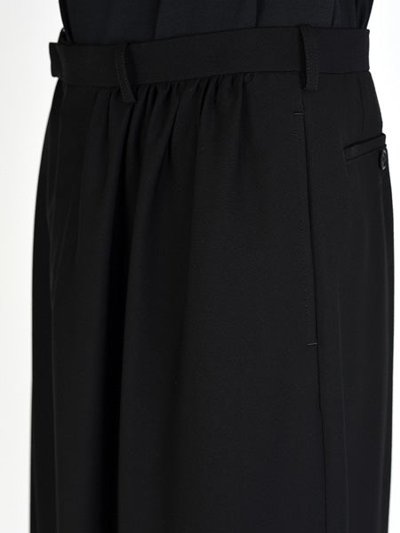 WOOL GABARDINE GATHER WIDE PANTS