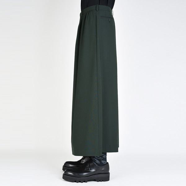 WOOL GABARDINE GATHER WIDE PANTS