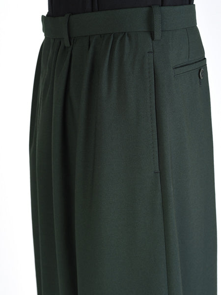 WOOL GABARDINE GATHER WIDE PANTS