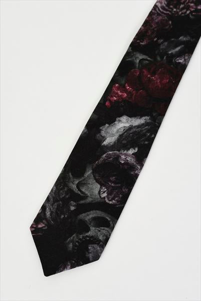 WOOL GABARDINE INKJET TIE FLOWER SKULL