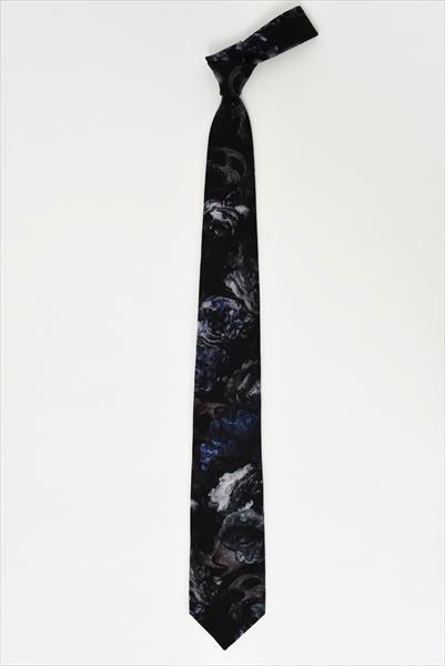WOOL GABARDINE INKJET TIE FLOWER SKULL