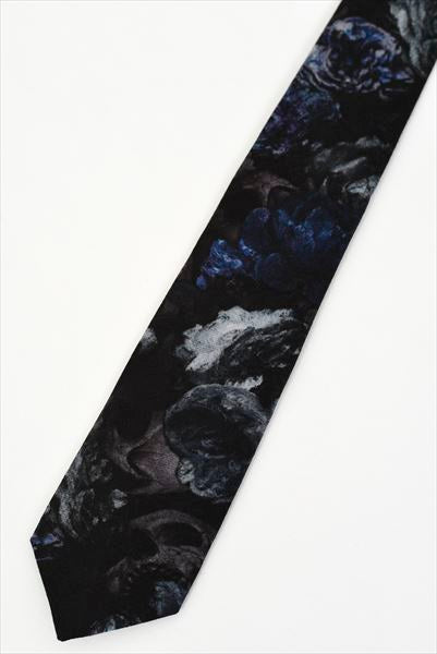 WOOL GABARDINE INKJET TIE FLOWER SKULL
