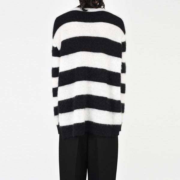 MOHAIR SWITCH BORDER KNIT PULLOVER