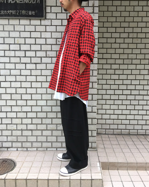 WOOL GABARDINE PATCHWORK WIDE SLACKS