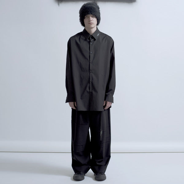 WOOL GABARDINE PATCHWORK WIDE SLACKS