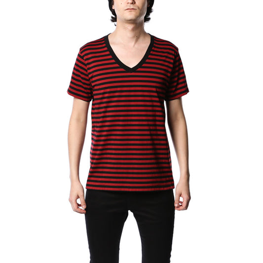  スヴィンギザボーダー天竺 Vネック半袖  