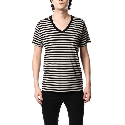  スヴィンギザボーダー天竺 Vネック半袖  