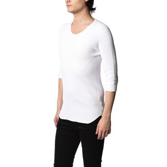  ブラッシュワッフル クルーネック7分袖  