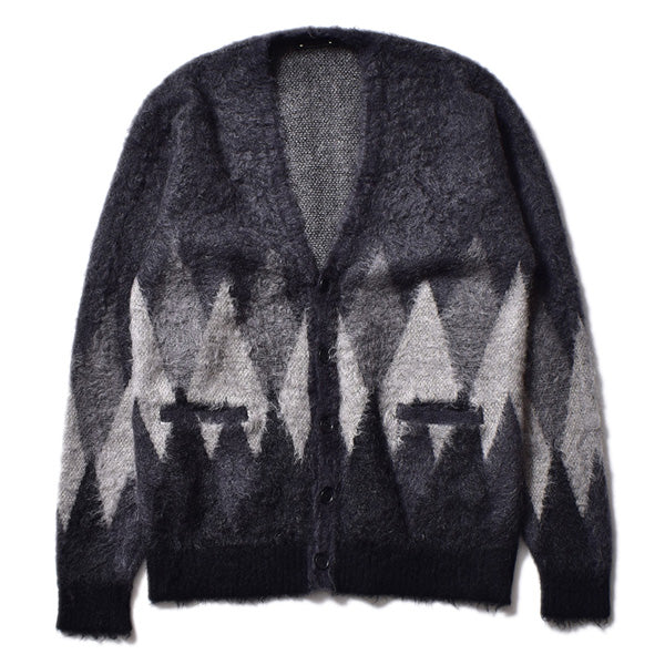 Kid Mohair Argyle Washed Knit Long Cardigan