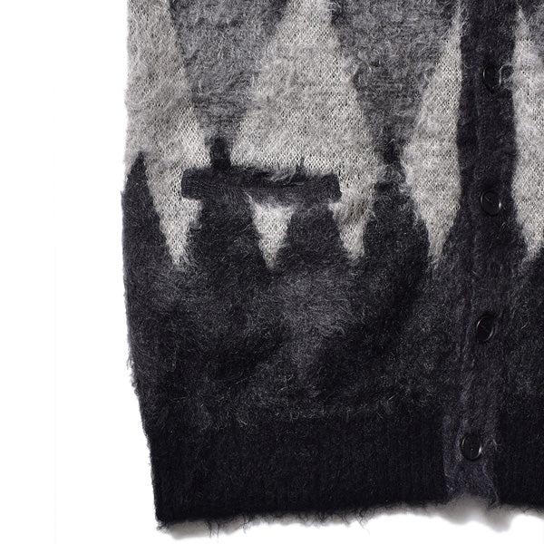 Kid Mohair Argyle Washed Knit Long Cardigan