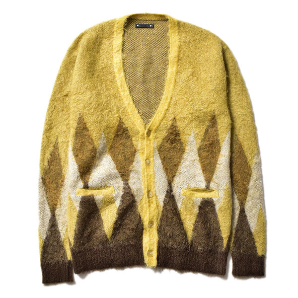 Kid Mohair Argyle Washed Knit Long Cardigan