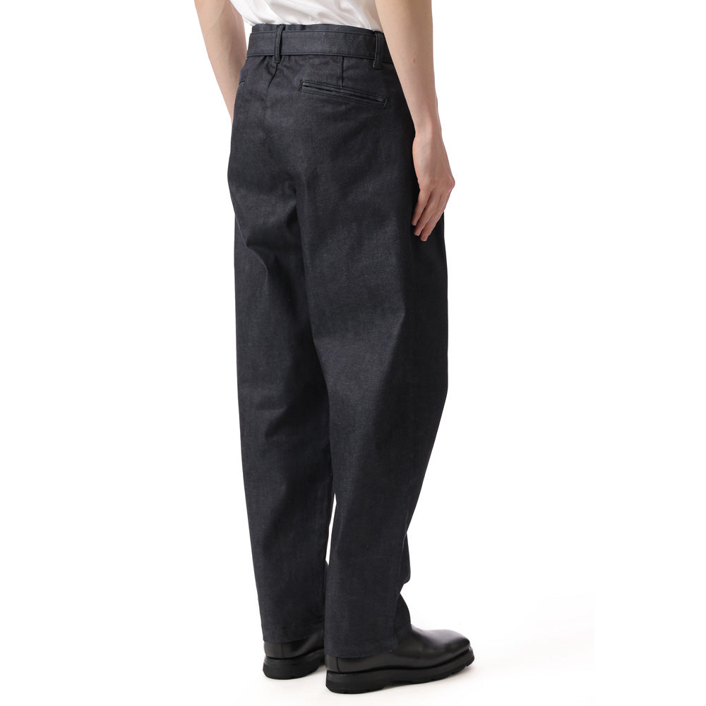 SUPIMA CO STRETCH DENIM BELTED TAPERED FIT TROUSERS