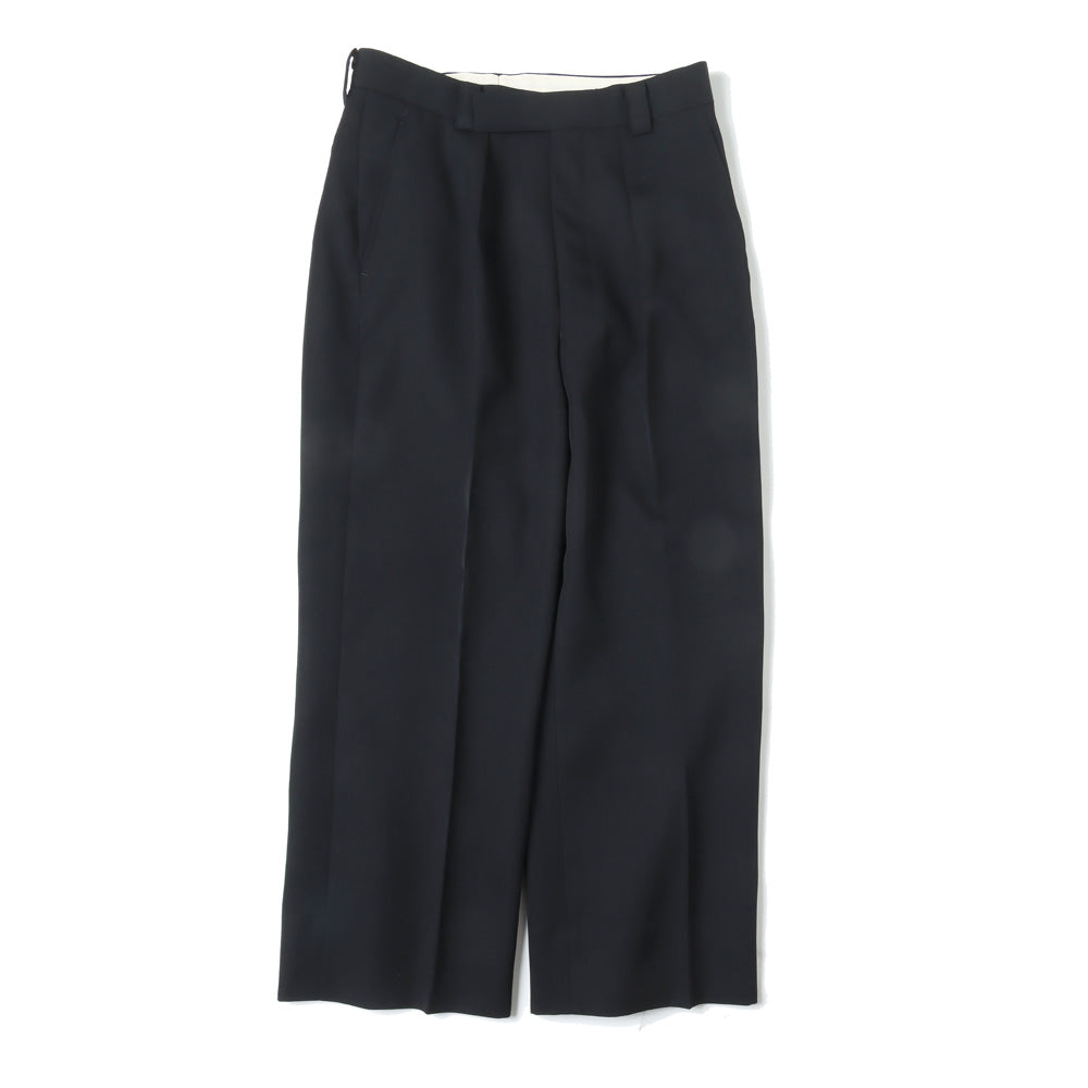 PURE BLACK WOOL GABERDINE 1-TUCK BAGGY SLACKS