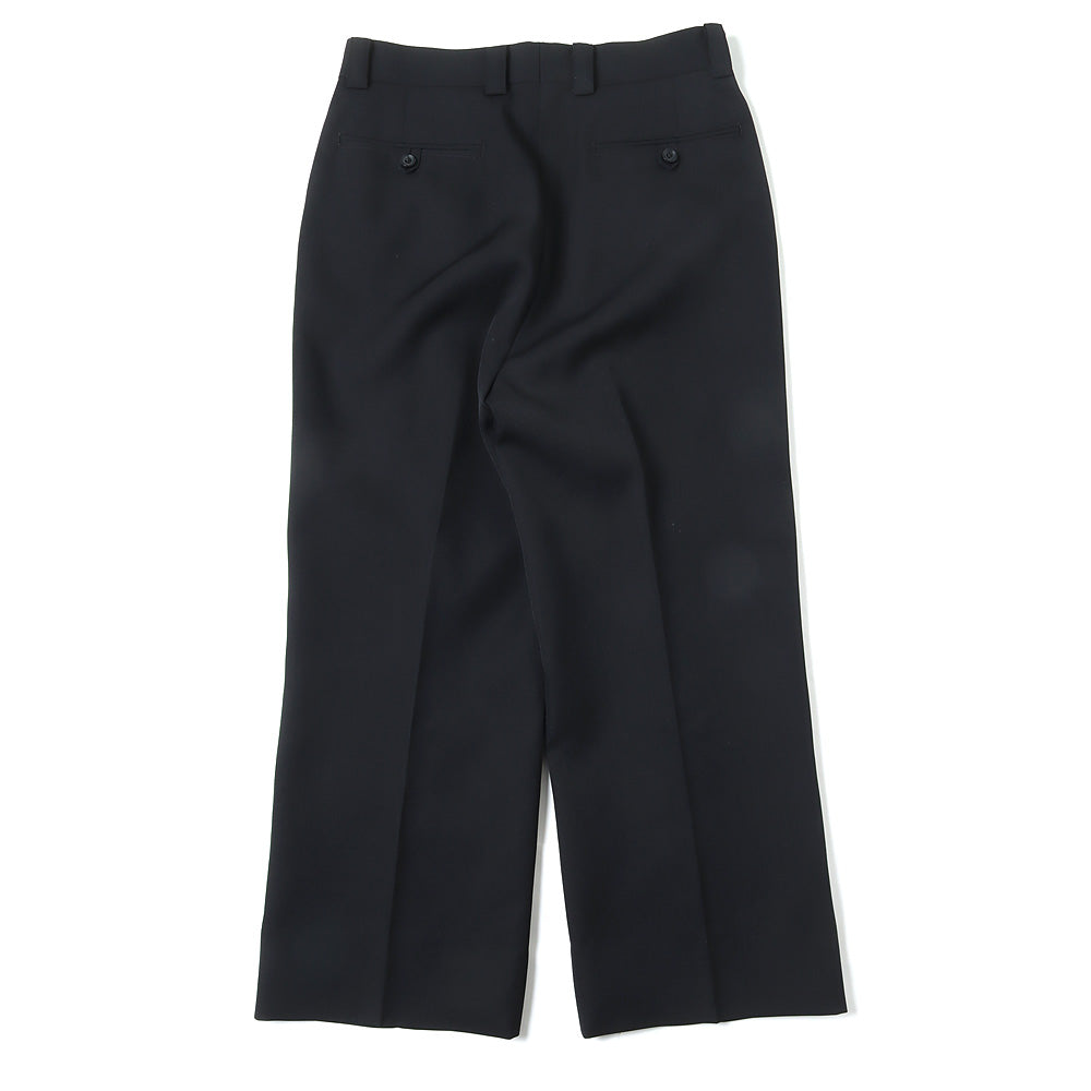 PURE BLACK WOOL GABERDINE 1-TUCK BAGGY SLACKS