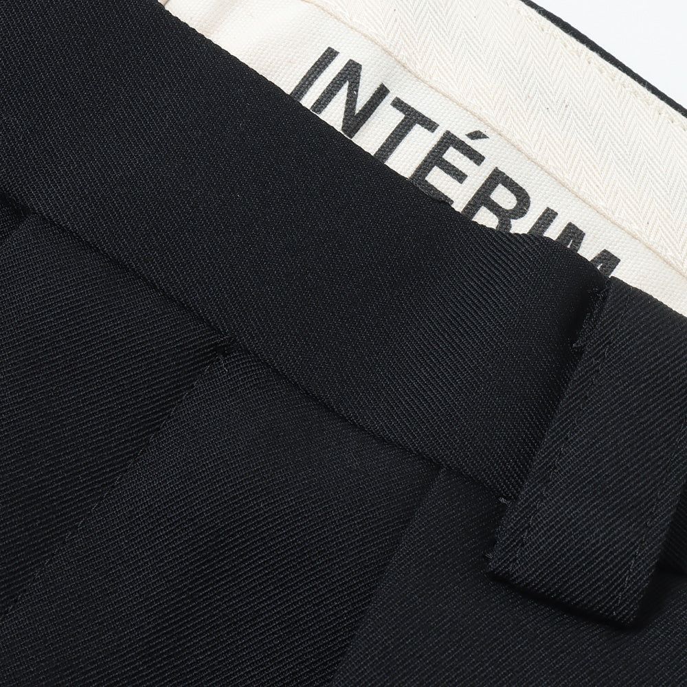 PURE BLACK WOOL GABERDINE 1-TUCK BAGGY SLACKS