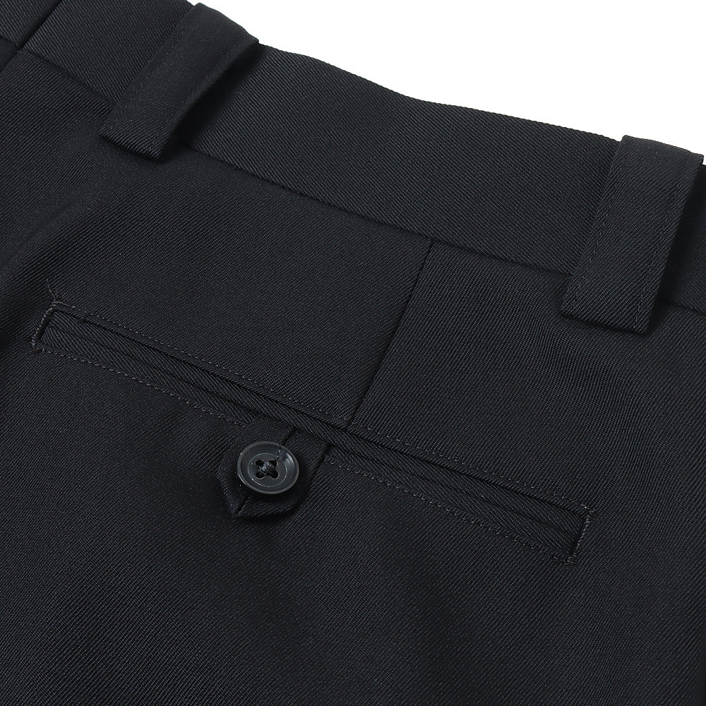 PURE BLACK WOOL GABERDINE 1-TUCK BAGGY SLACKS