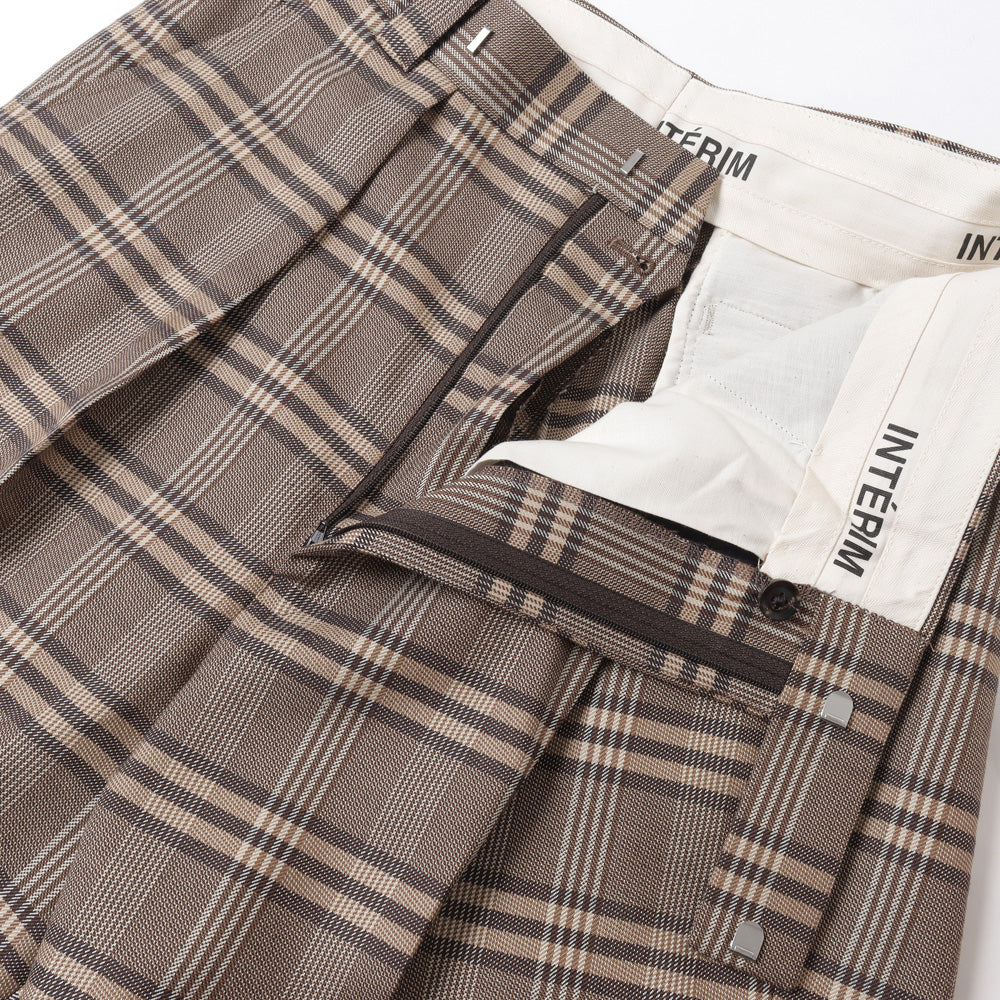 VINTAGE BROWN CHECK TAILORING 1-TUCK BAGGY SLACKS