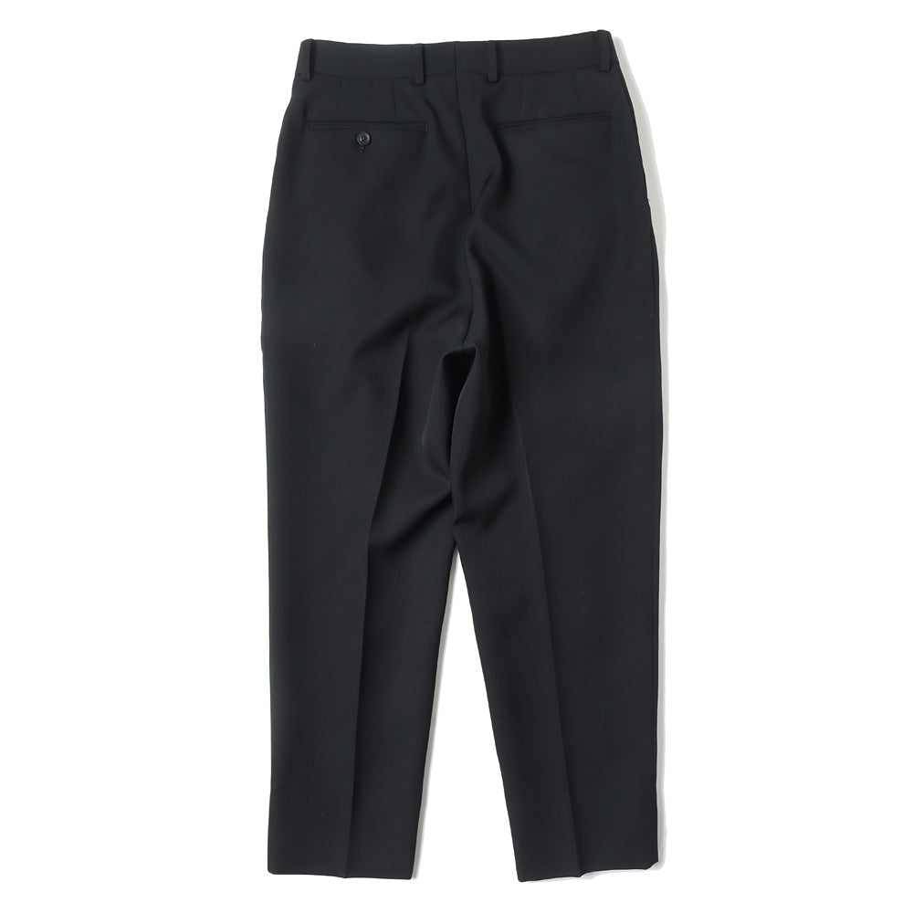 PURE BLACK WOOL GABERDINE 2-TUCK WIDE TAPERED SLACKS