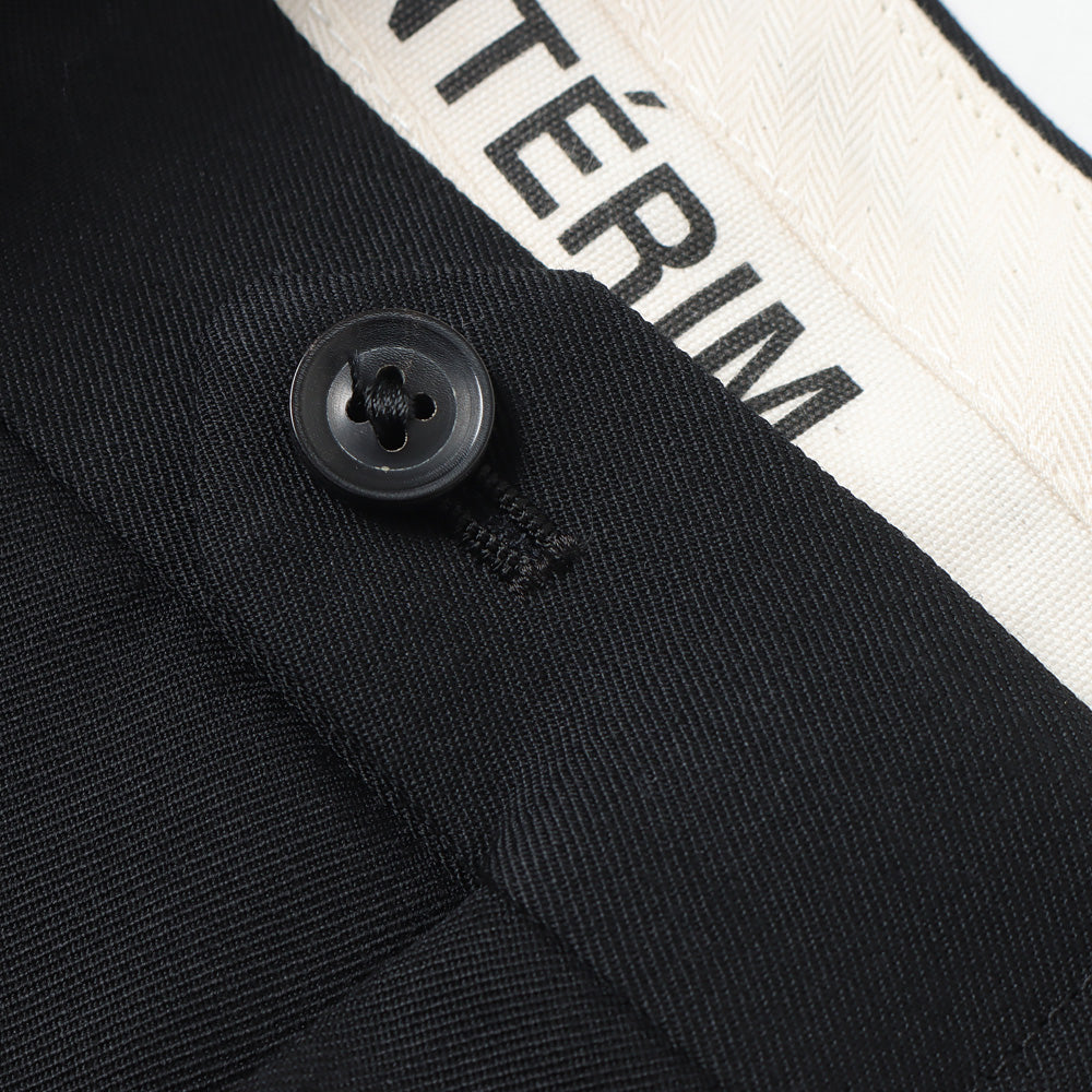 PURE BLACK WOOL GABERDINE 2-TUCK WIDE TAPERED SLACKS