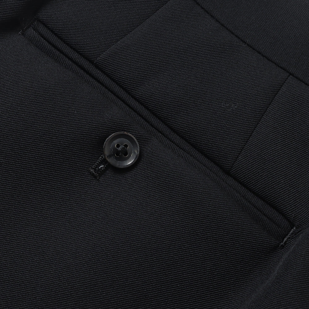 PURE BLACK WOOL GABERDINE 2-TUCK WIDE TAPERED SLACKS