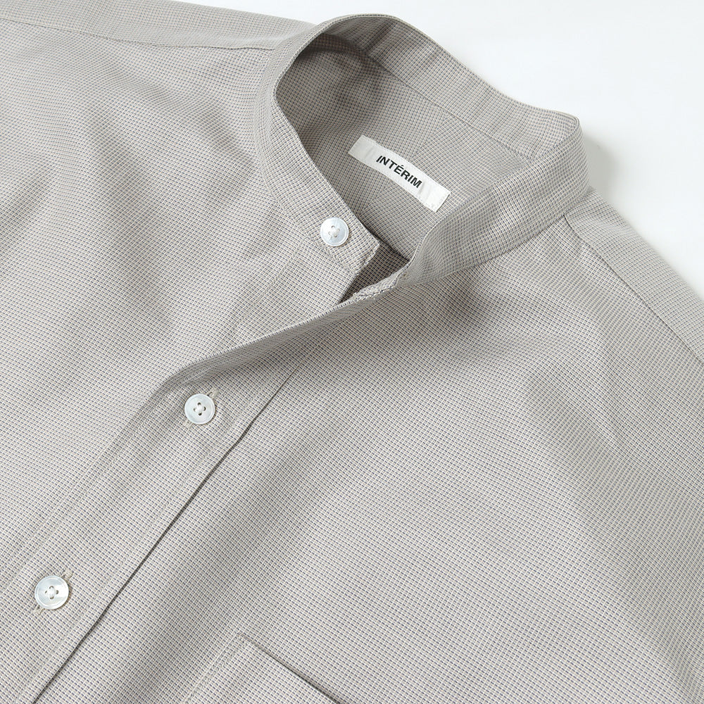 HYPER BIG COTTON SILK LATTICE STAND COLLAR SHIRT