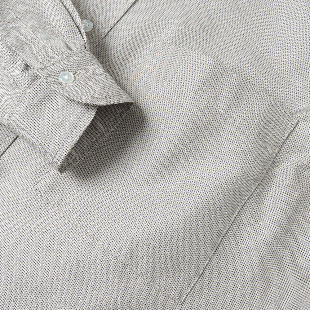 HYPER BIG COTTON SILK LATTICE STAND COLLAR SHIRT