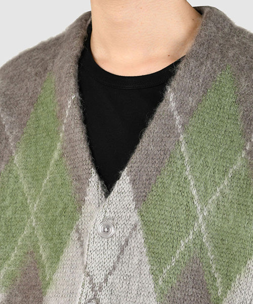 LAD MUSICIANラッドミュージシャン   ARGYLE MOHAIR KNIT CARDIGAN