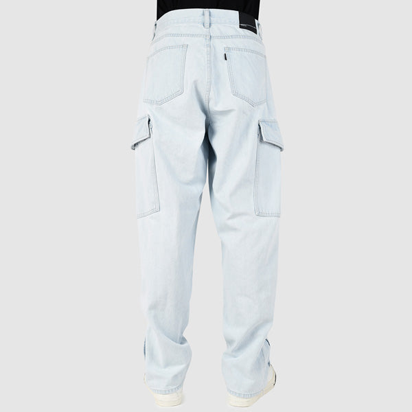 DENIM SHOE FLARE CARGO PANTS (INDIGO BLEACH)